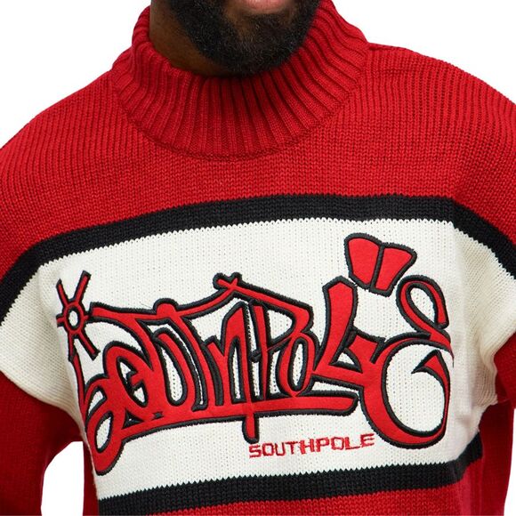 Southpole Mock Neck Pullover Sweater Men’s Large Red Black White Graffiti - Picture 5 of 6